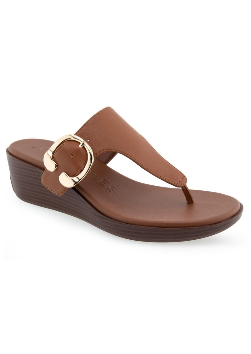 Aerosoles Women's Izola Wedge Sandals - Tan Polyurethane Leather