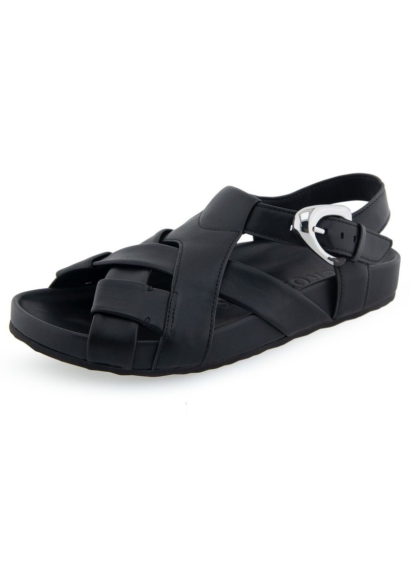 AEROSOLES Women's LEON Flat Sandal BLACK LEATHER