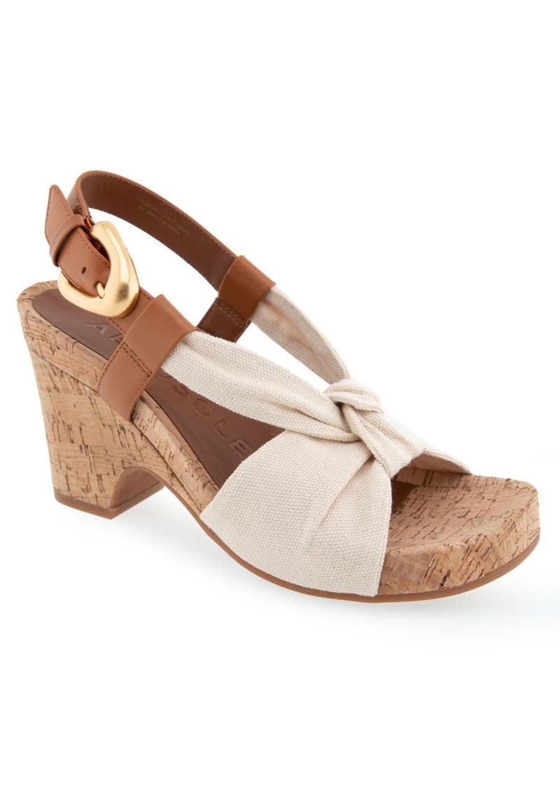 Aerosoles Women's Miki Open Toe Buckle Wedge Sandals - Natural Canvas