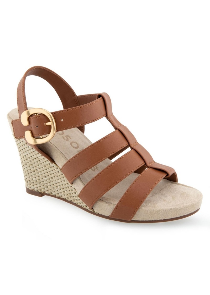 Aerosoles Women's Paige Buckle Strap Wedge - Tan Polyurethane Leather