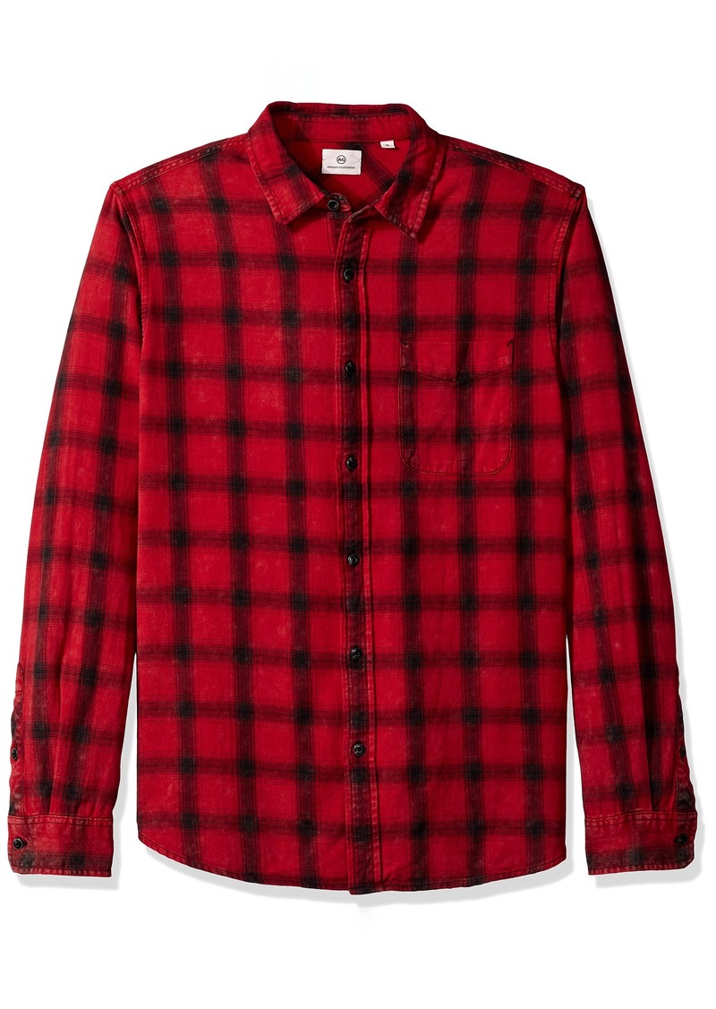 AG Adriano Goldschmied Men's Colton Long Sleeve Washed Plaid Button Down Years Faded red/Black XXL