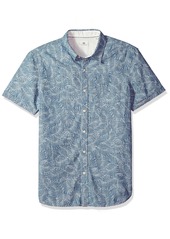 AG Adriano Goldschmied Men's Pearson Short Sleeve Chambray Print Button Down Shirt  M