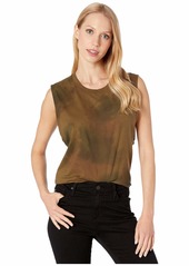 AG Adriano Goldschmied Women's Zoey Crewneck Muscle Tank Watercolor CAMO Dried Grass L