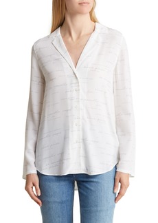AG Adriano Goldschmied AG Collar Button Front Silk Blouse in Novelty Silk True White at Nordstrom Rack