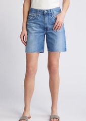 AG Adriano Goldschmied AG Ex-Boyfriend Distressed Raw Hem Mid Length Denim Shorts