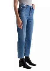 AG Adriano Goldschmied Rian Studded High-Rise Straight-Leg Jeans