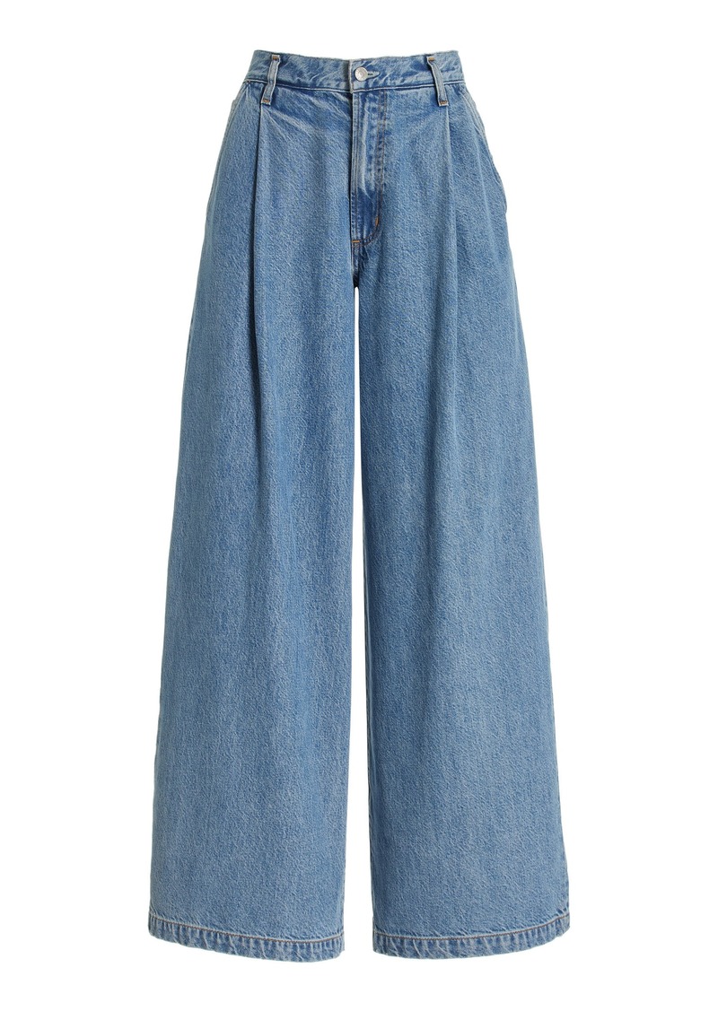 Agolde - Ellis Pleated Denim Wide-Leg Trousers - Medium Wash - 28 - Moda Operandi