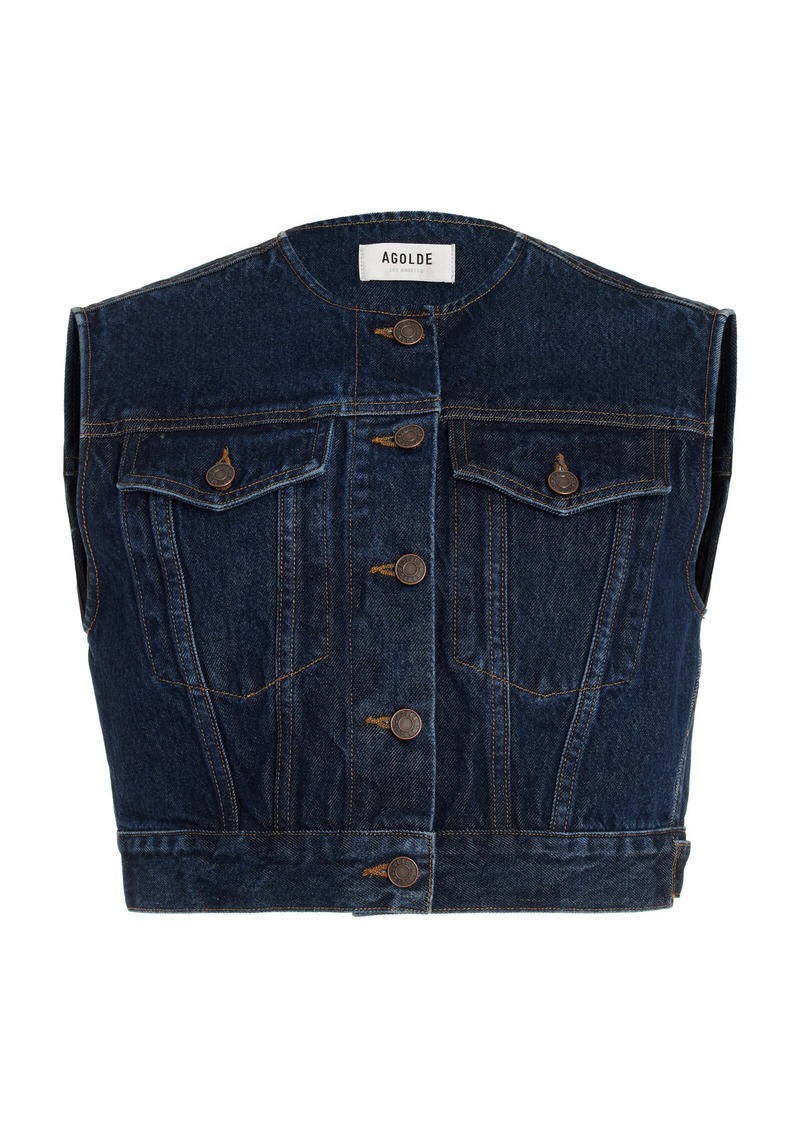 Agolde - Leo Cropped Denim Vest - Blue - L - Moda Operandi