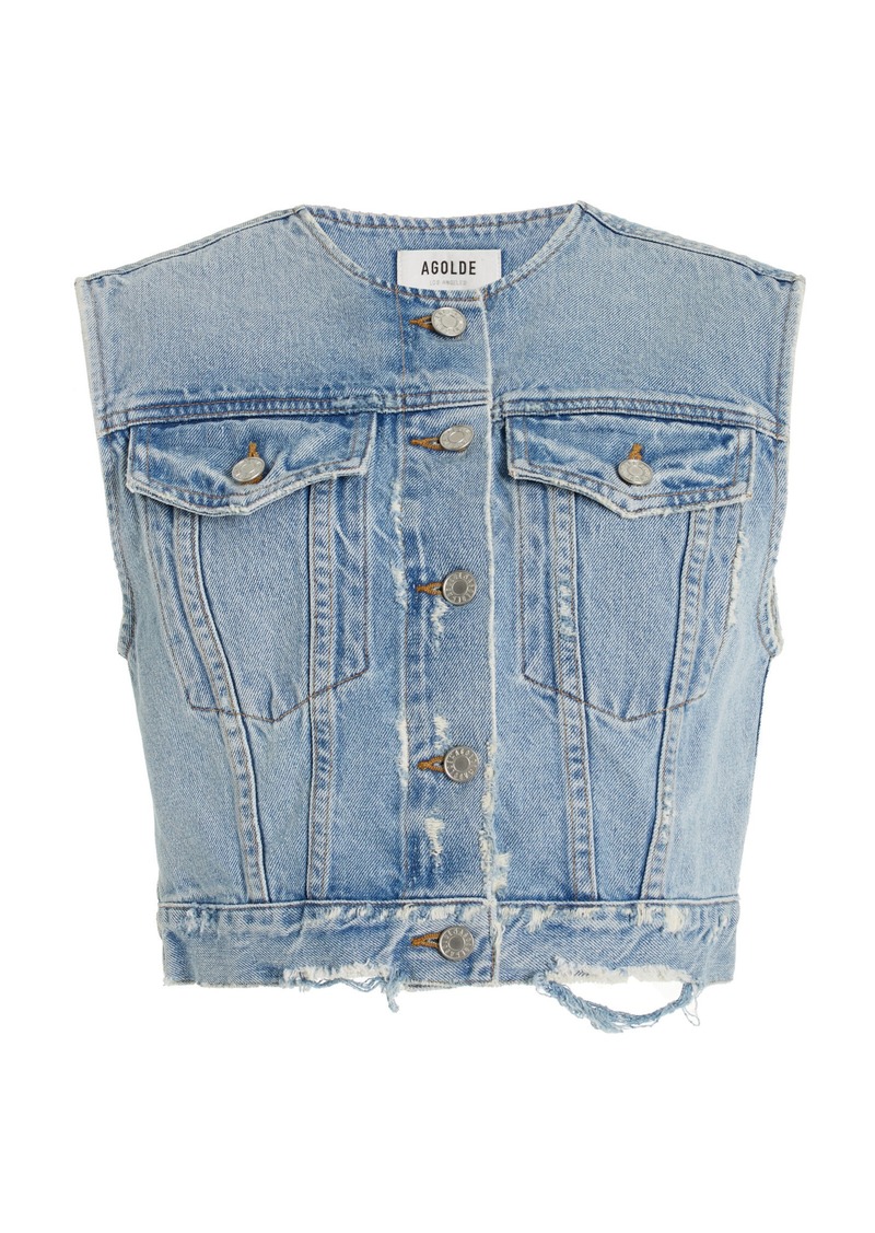 Agolde - Leo Cropped Denim Vest - Light Wash - XS - Moda Operandi