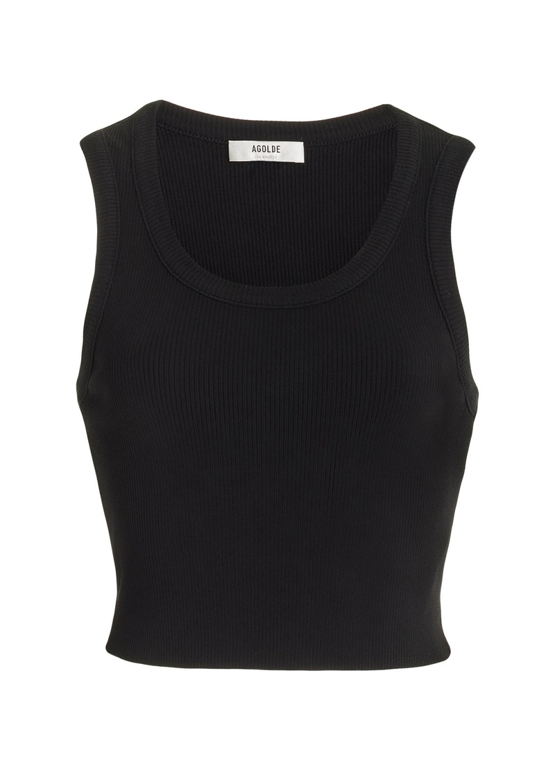 Agolde - Poppy Cotton-Blend Cropped Tank Top - Black - XS - Moda Operandi