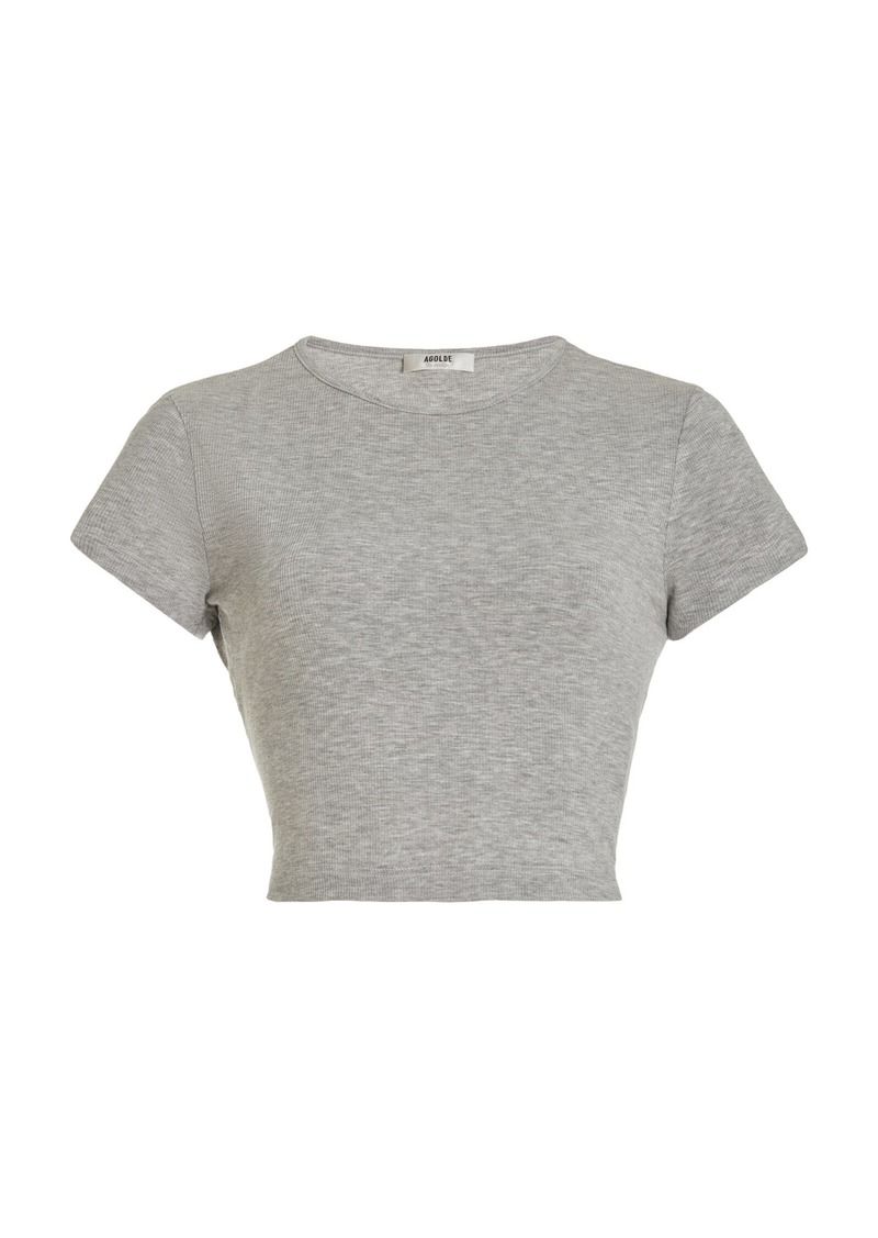 Agolde - Savannah Cropped Ribbed-Jersey T-Shirt - Grey - M - Moda Operandi