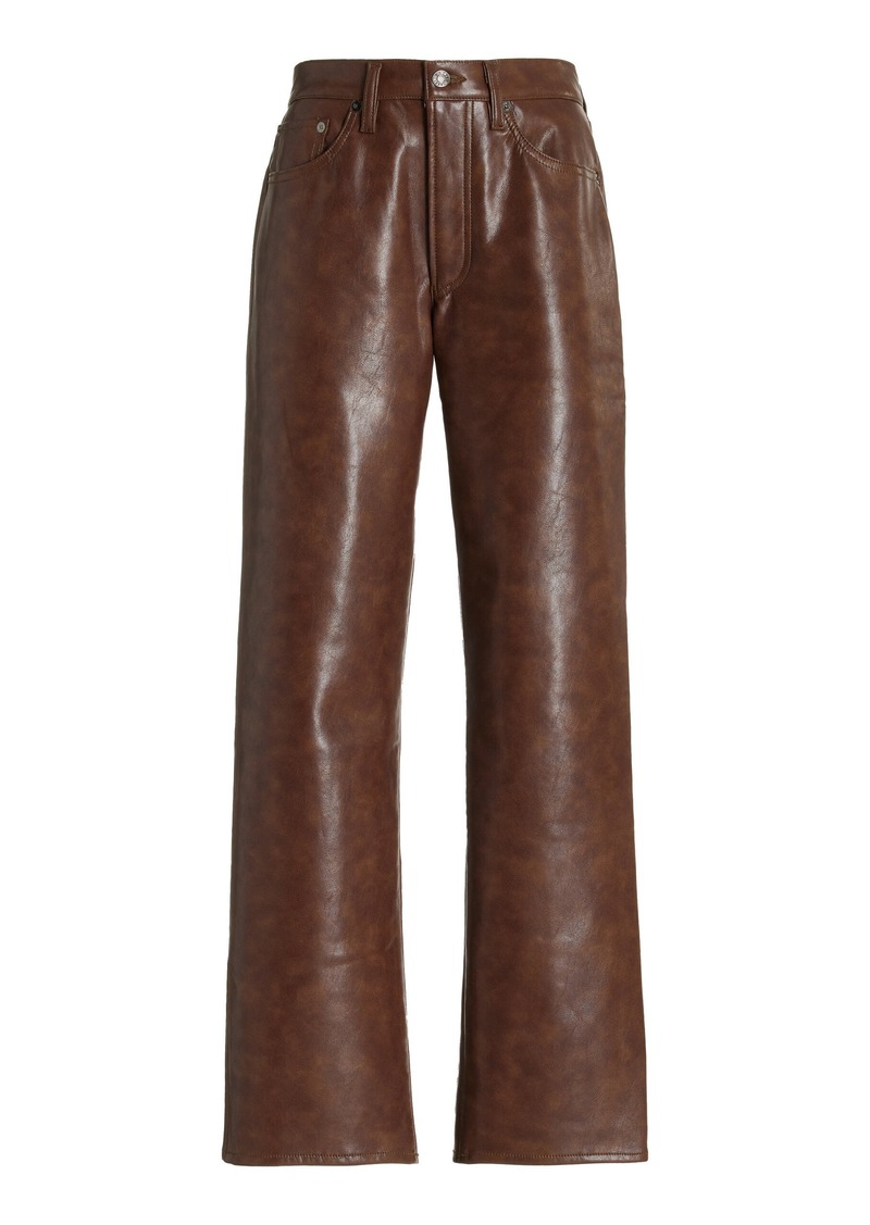 Agolde - Sloane Recycled-Leather High-Rise Straight-Leg Jeans - Brown - 32 - Moda Operandi