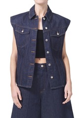 AGOLDE Evan Oversize Sleeveless Organic Cotton Denim Button-Up Shirt