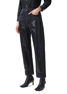 Agolde Ryder High Waist Straight Leg Leather Panel Jeans in Ink Detox