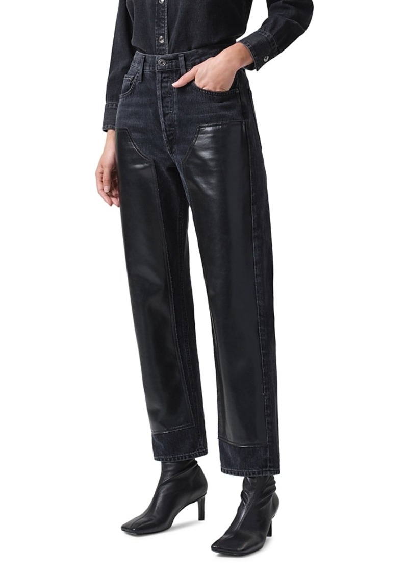 Agolde Ryder High Waist Straight Leg Leather Panel Jeans in Ink Detox