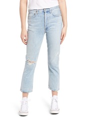 AGOLDE Riley Ripped High Waist Crop Straight Leg Jeans in Shatter at Nordstrom