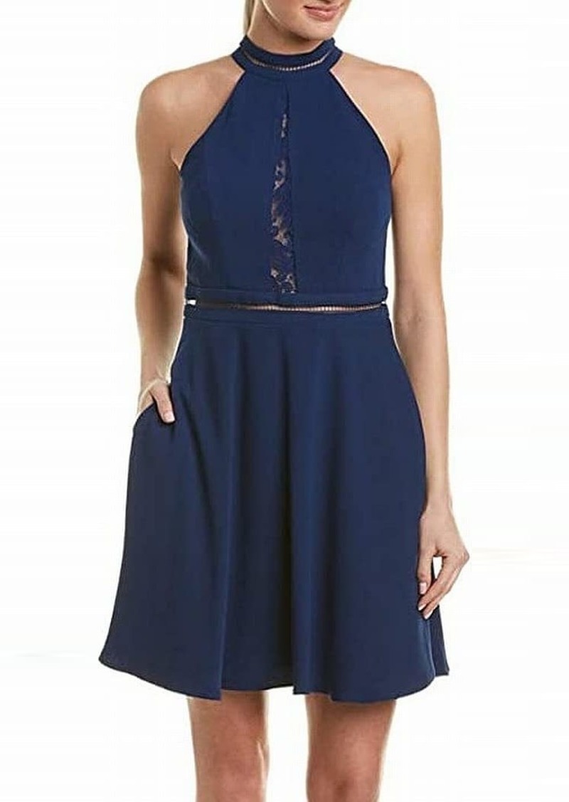 Aidan by Aidan Mattox Women's Crepe and lace Mockneck Halter Cocktail Dress