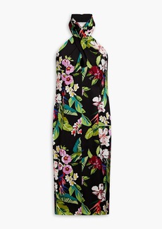 Aidan Mattox - Floral-print satin-crepe halterneck dress - Black - US 0