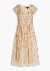 Aidan Mattox - Gathered embellished tulle midi dress - Neutral - US 10