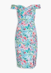 Aidan Mattox - Off-the-shoulder wrap-effect floral-print crepe dress - Blue - US 6