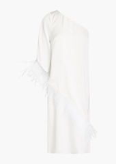 Aidan Mattox - One-shoulder feather-trimmed satin-crepe dress - White - US 2