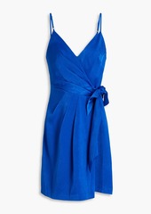 Aidan Mattox - Pleated satin mini wrap dress - Blue - US 0