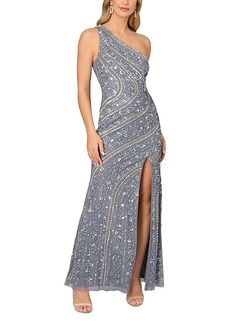 Aidan Mattox Beaded One Shoulder Gown