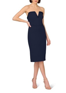 Aidan Mattox by Adrianna Papell Beaded Strapless Crepe Sheath Cocktail Dress