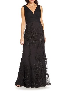 Aidan Mattox by Adrianna Papell Embroidered Mesh Trumpet Gown