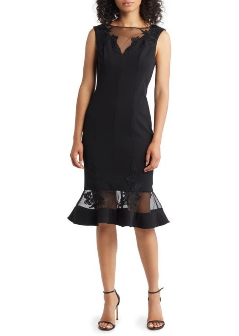 Aidan Mattox by Adrianna Papell Floral Lace Trim Mesh Cocktail Dress