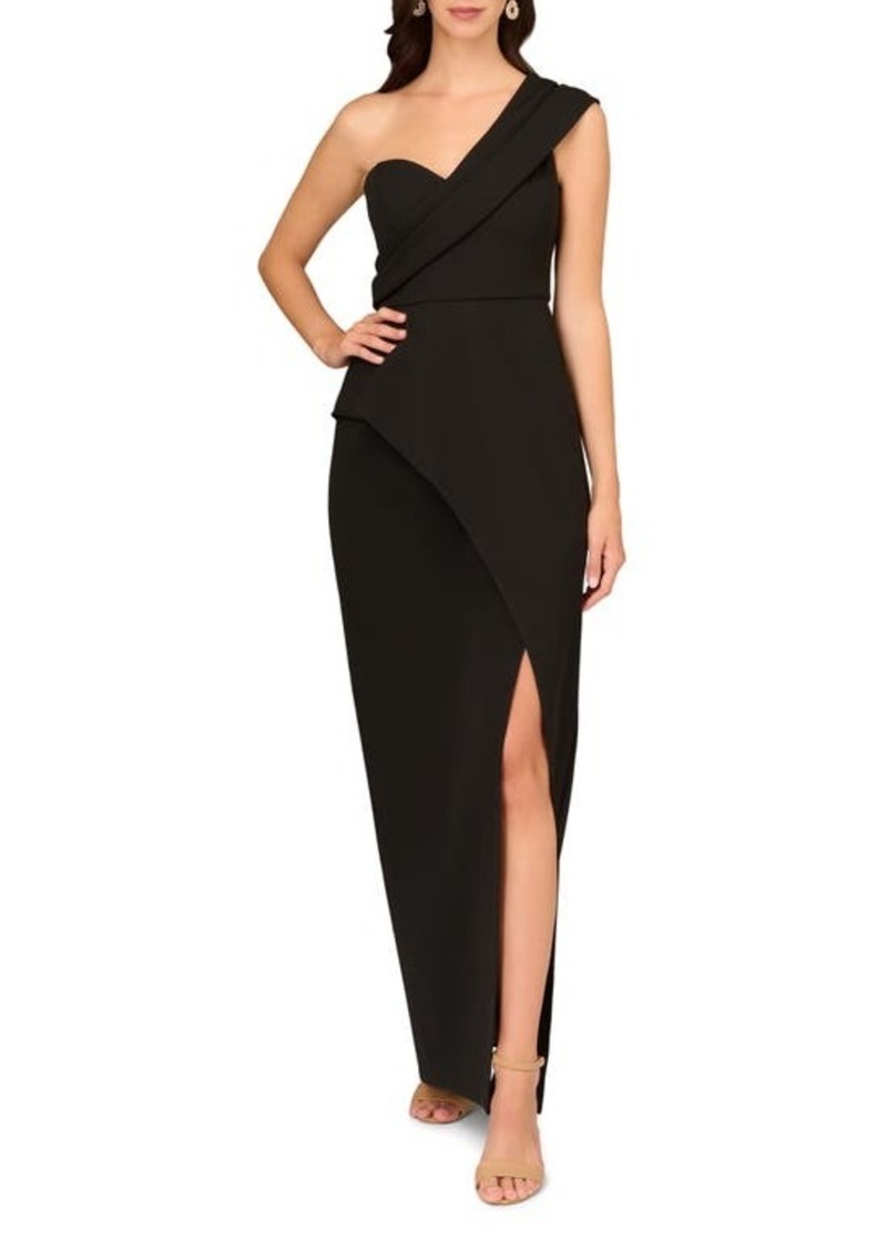 Aidan Mattox by Adrianna Papell One-Shoulder Crepe Column Gown