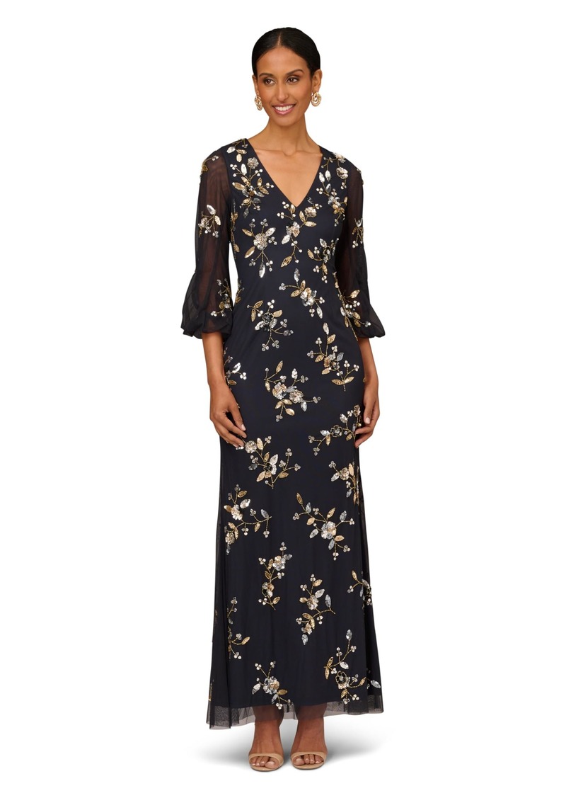 Aidan Mattox by Adrianna Papell Women's Beaded V Neck Gown