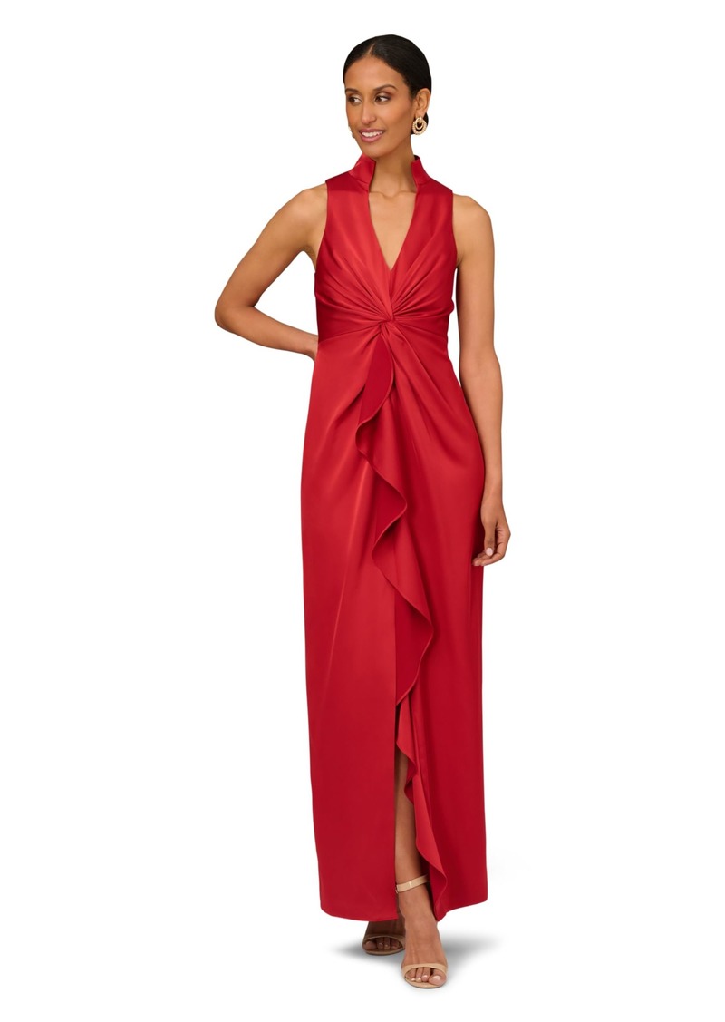 Aidan Mattox by Adrianna Papell Women's Crepe Back Satin V-Neck Gown