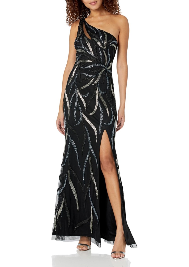 Aidan Mattox by Adrianna Papell Women's Fully Beaded Asymmetric Gown