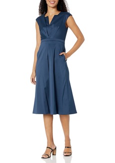 Aidan Mattox by Adrianna Papell Women's Pleated Cap Sleeve Midi Dress Blue