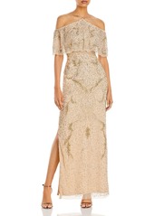 Aidan Mattox Cold-Shoulder Beaded Gown - 100% Exclusive
