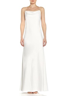 Aidan Mattox Cowl Neck Crystal Straps Satin Gown in Ivory at Nordstrom