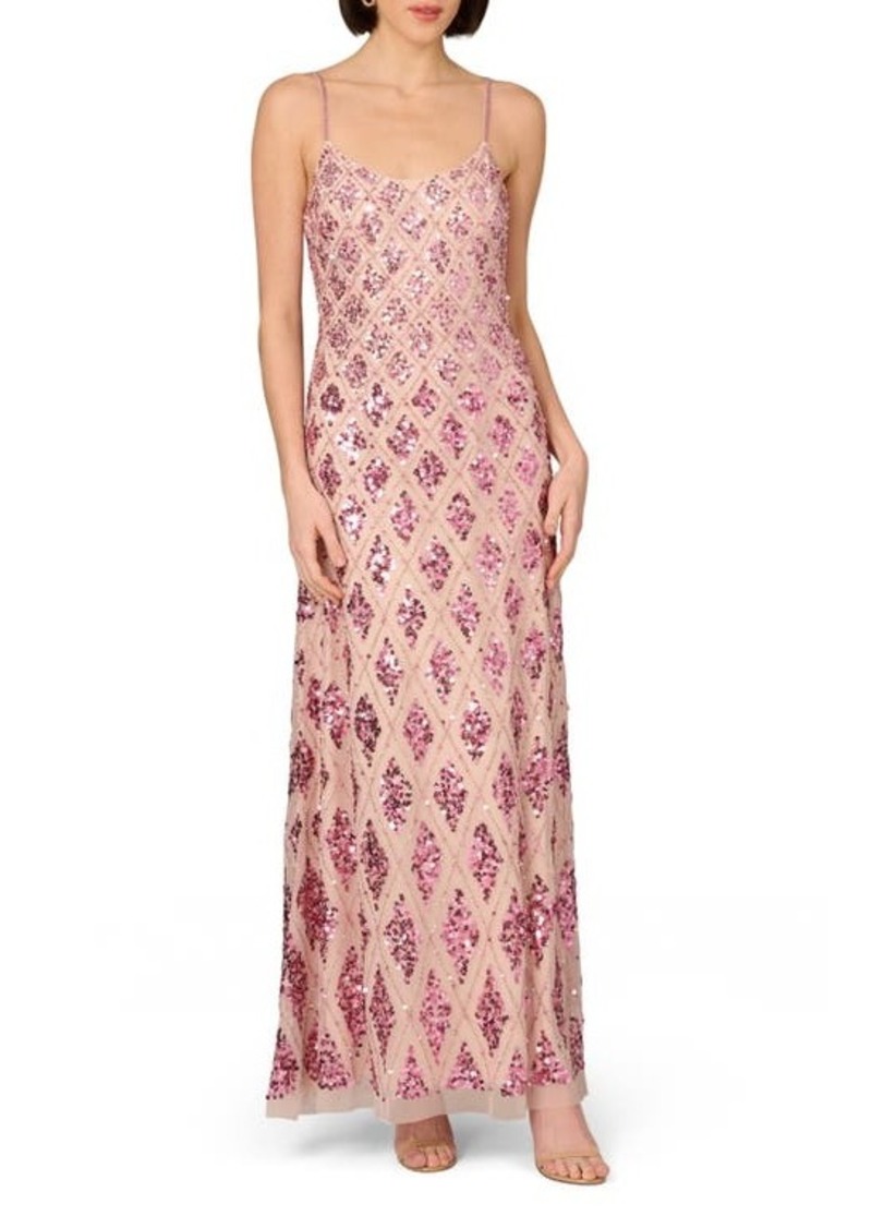 Aidan Mattox by Adrianna Papell Embellished Mesh Column Gown