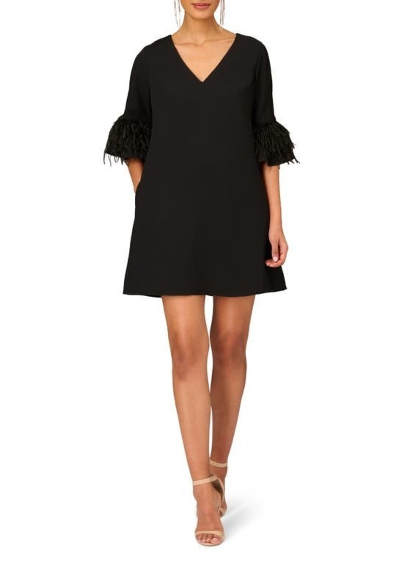 Aidan Mattox by Adrianna Papell Feather Bell Sleeve Shift Cocktail Dress