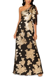 Aidan Mattox Jacquard One Shoulder Gown