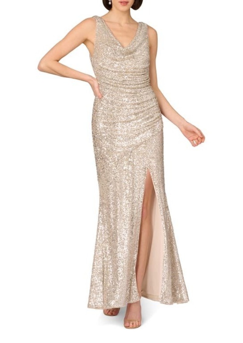 Aidan Mattox by Adrianna Papell Ruched Stretch Sequin Gown