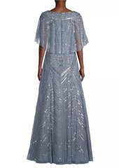 Aidan Mattox Beaded Cape A-Line Gown