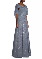 Aidan Mattox Beaded Cape A-Line Gown