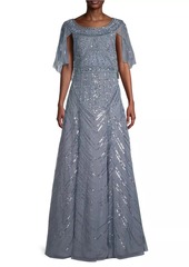 Aidan Mattox Beaded Cape A-Line Gown