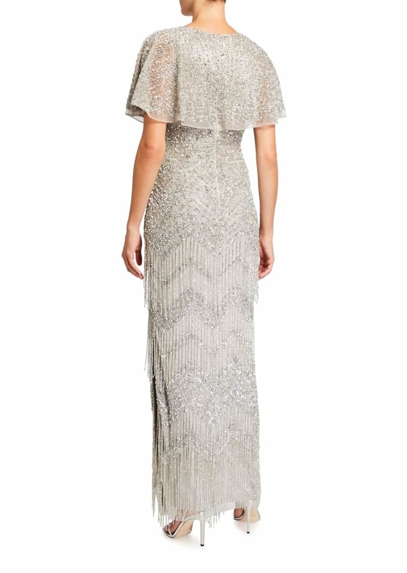 Beaded Fringe Keyhole Gown with Beaded Cape 51 Off