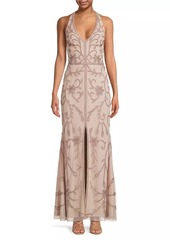 Aidan Mattox Beaded Halter Mermaid Gown