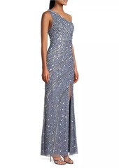 Aidan Mattox Beaded Sequin One-Shoulder Gown