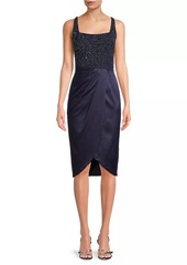 Aidan Mattox Beaded Squareneck Draped Midi-Dress