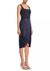 Aidan Mattox Beaded Squareneck Draped Midi-Dress