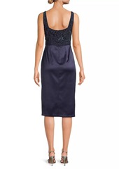 Aidan Mattox Beaded Squareneck Draped Midi-Dress